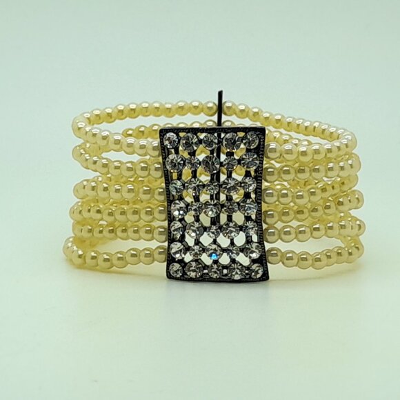 Handmade 5mm cream color 6 row faux pearl stretch party fashion bracelets - Picture 5 of 5